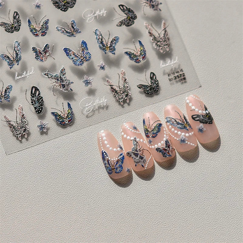 5D Embossed Bee & Butterfly Nail Art Stickers | Embroidery Nail Art Stickers QXL