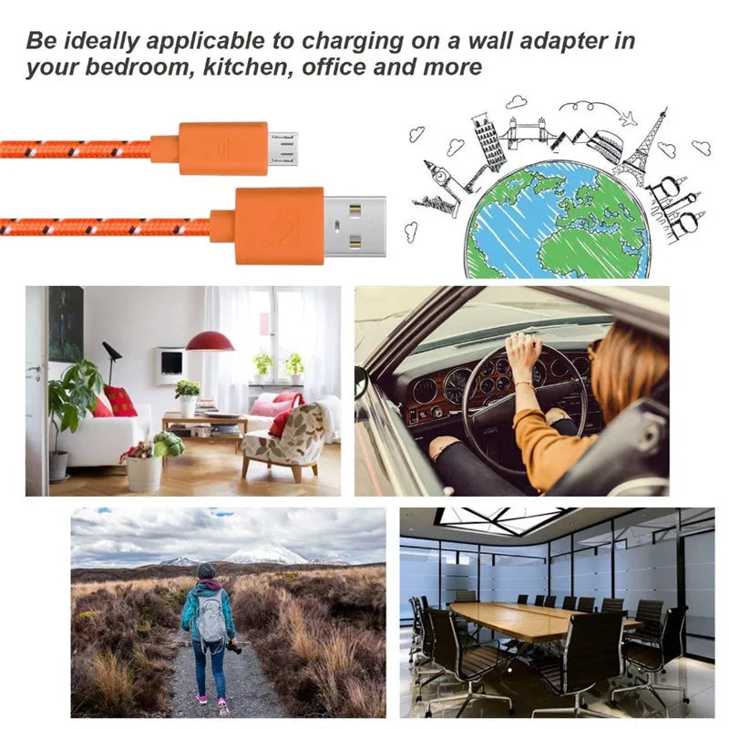 Nylon Braided Micro USB Cable 1m 2m 3m | Android Charger Micro USB Cable QXL