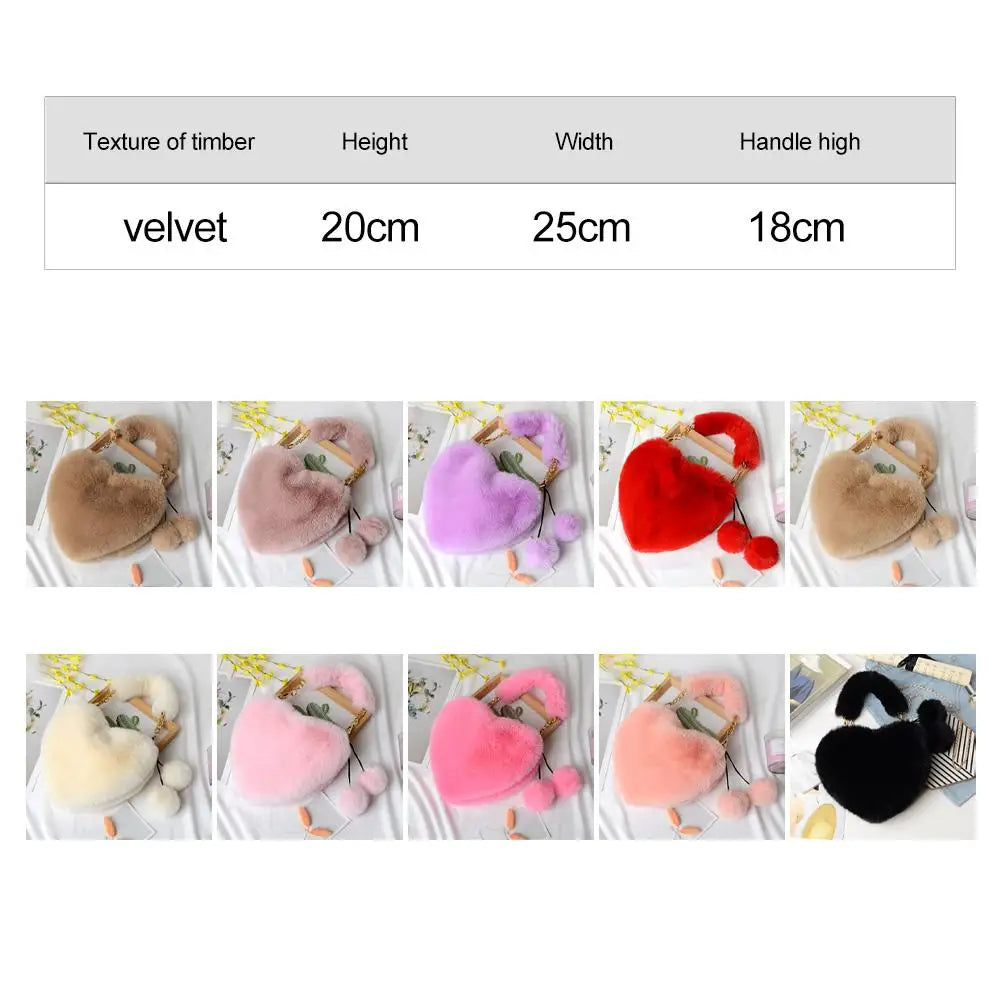Plush Heart Shaped Shoulder Bag | Faux Fur Women's Clutch Purse Plush Shoulder Bag QXL