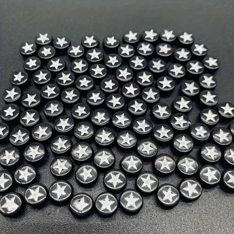 Black Flat Round Acrylic Star Beads – DIY Jewelry & Bracelets Acrylic Craft Beads QXL