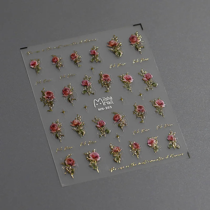 5D Luxury Rose Nail Art Stickers | Self-Adhesive Flower Decals Nail Art Stickers QXL