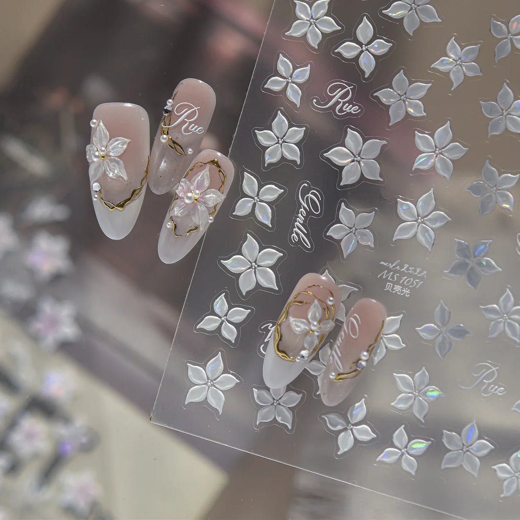 5D Embossed Flower Nail Stickers | Pink Floral Decals DIY Nail Art Stickers QXL