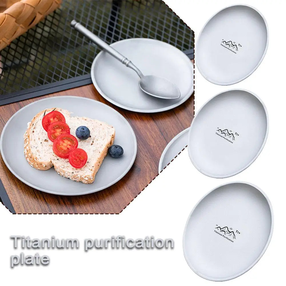 Titanium Stainless Steel Camping Plate | 3 Sizes BBQ Picnic Camping Dinner Plate QXL