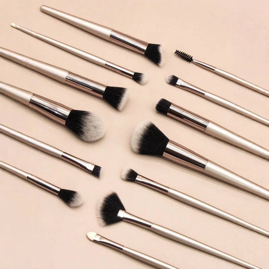 13-Piece Champagne Makeup Brush Set | Beginner Kit Makeup Brush Set QXL