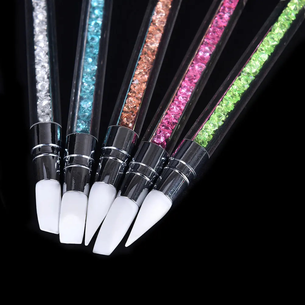 Dual-Tip Silicone Nail Art Carving Pen | Crystal Acrylic Handle Nail Art Carving Pen QXL