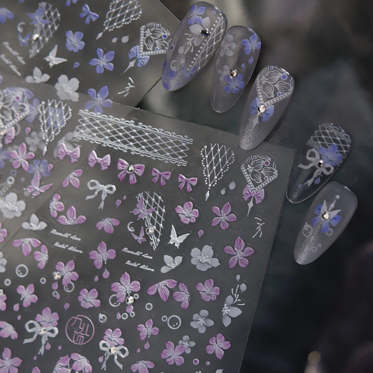 5D Nail Stickers Butterfly Lace Rhinestone Decals | NAILFYOU Nail Art Stickers QXL