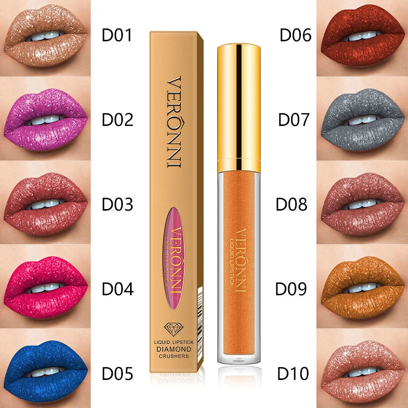 VERONNI Diamond Glitter Lip Gloss – 10 Shades | Shimmer Glitter Lip Gloss QXL