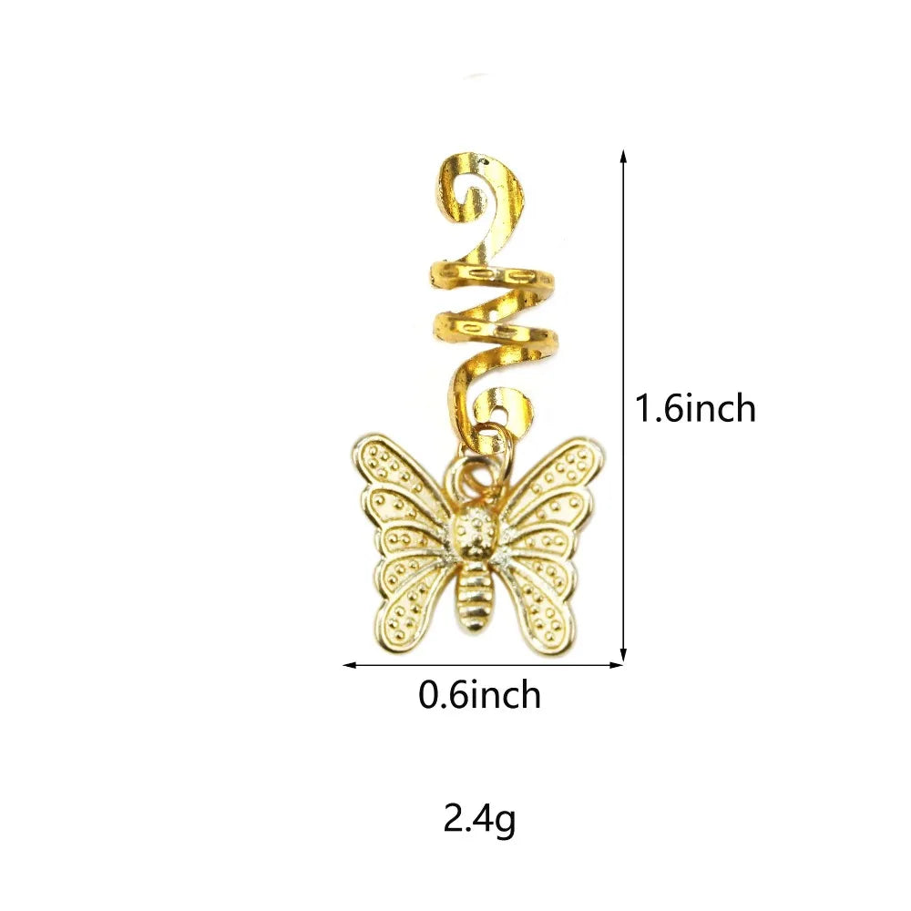 10-Pack Gold Butterfly Dreadlock Beads & Hair Rings for Braids Dreadlock Hair Beads QXL
