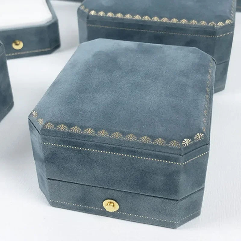 Octagonal Lake Blue Velvet Jewelry Gift Box | Earrings & Bracelet Jewelry Gift Box QXL