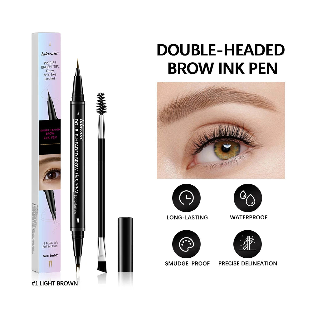 2-in-1 Waterproof Eyebrow Ink Pen | Fork Tip & Brush Tip Eyebrow Ink Pen QXL