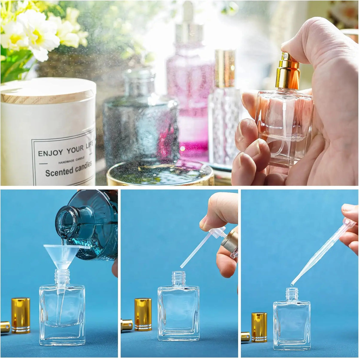 12-Pack 15ml Refillable Perfume Spray Bottles + Funnels Perfume Spray Bottle Set QXL