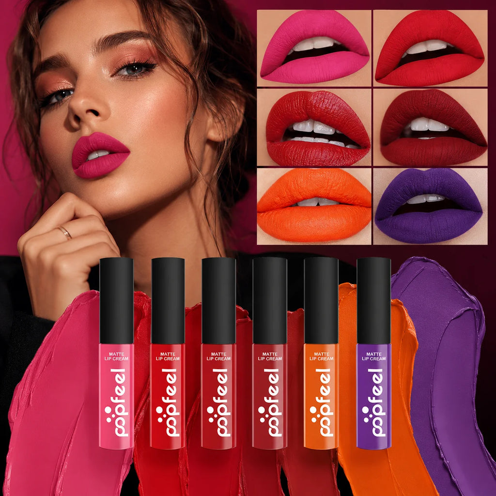 POPFEEL 6-Pc Matte Liquid Lipstick Set | Nude Lip Gloss Matte Liquid Lipstick QXL
