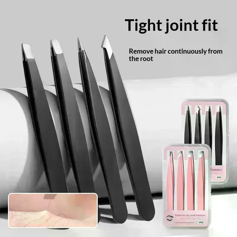YOVIP 4-Piece Stainless Steel Precision Eyebrow Tweezers Set Eyebrow Tweezers Set QXL