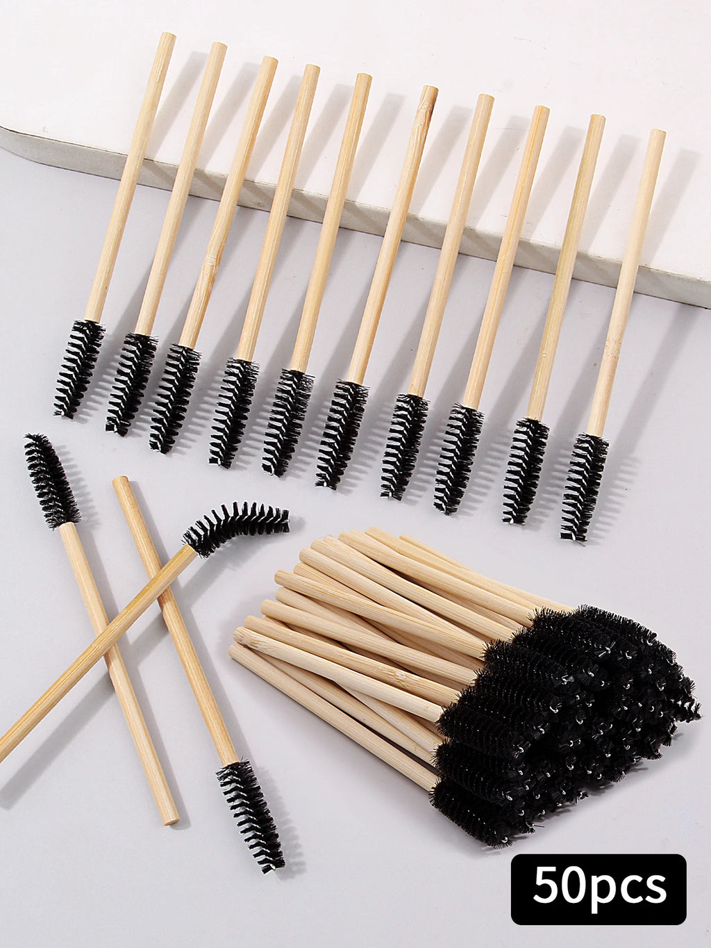 50-Pack Bamboo Mascara Wands & Eyelash Comb Applicators Mascara Wand Set QXL