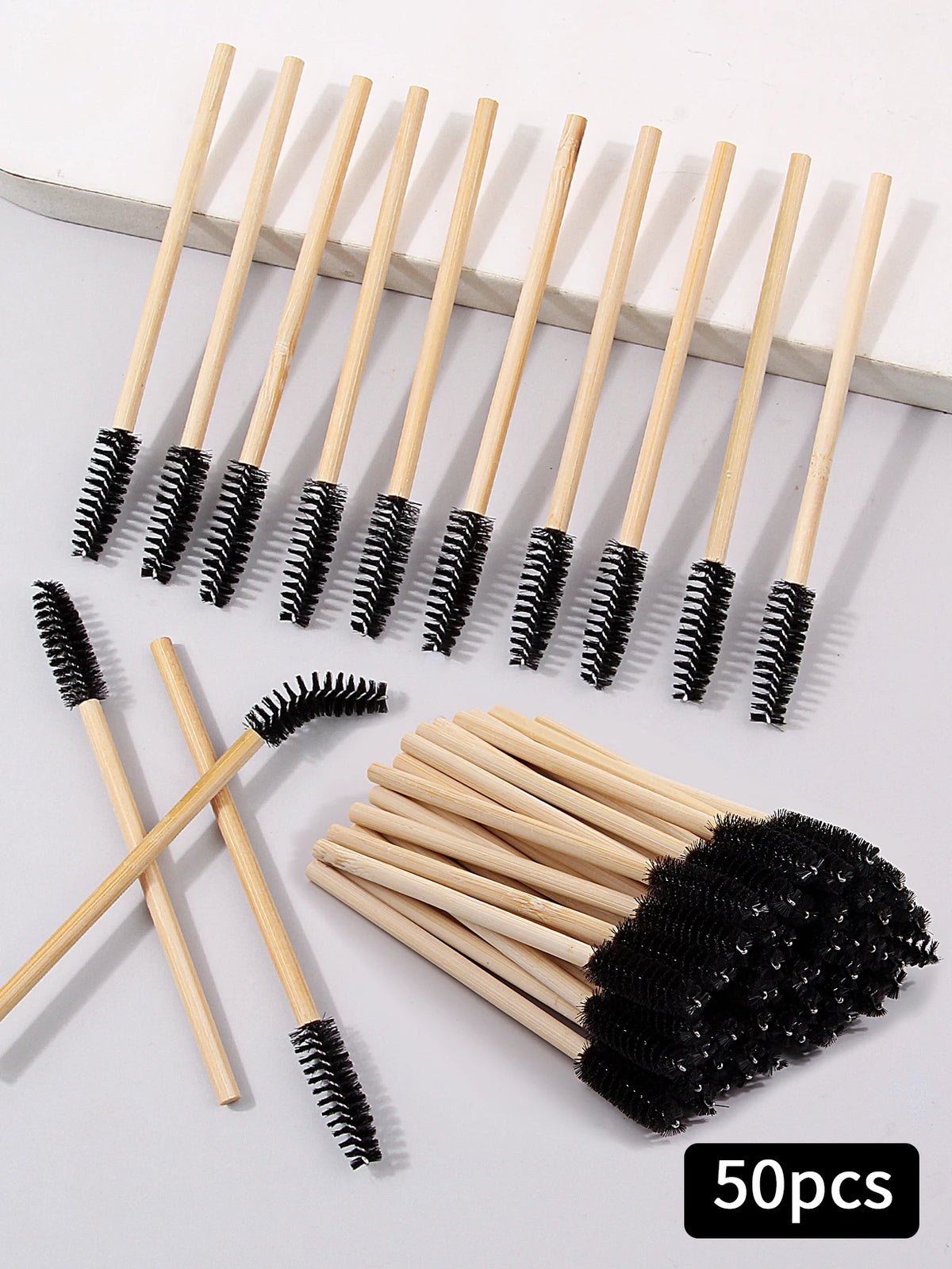 50-Pack Bamboo Mascara Wands & Eyelash Comb Applicators Mascara Wand Set QXL