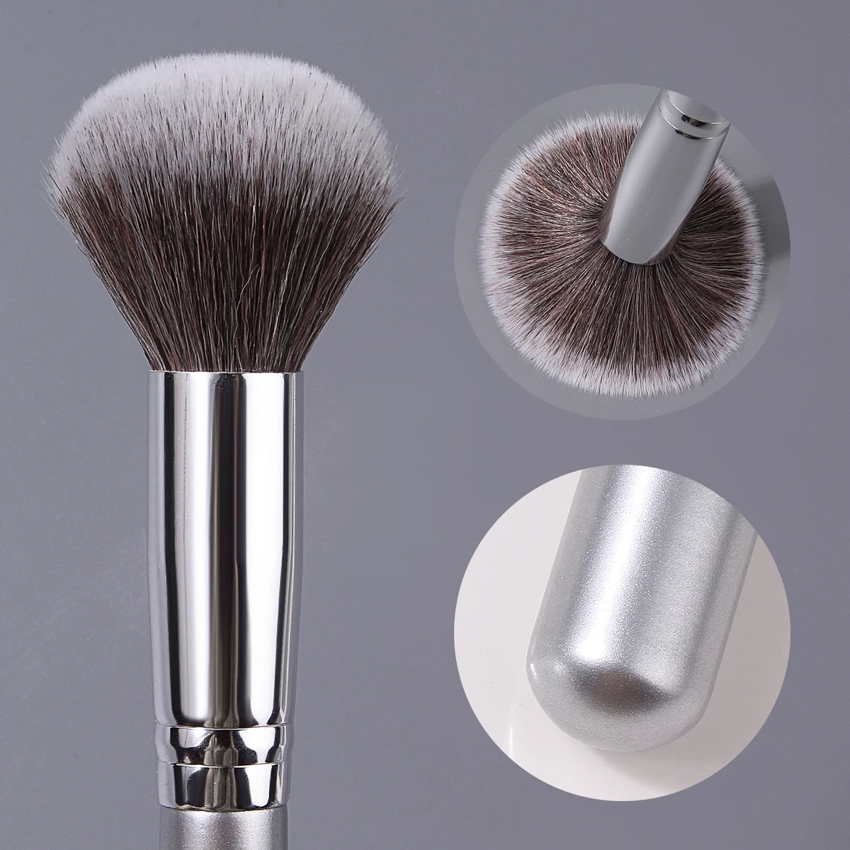 KOSSHOW Blush & Highlighter Brush | Silver Wood Handle Blush Makeup Brush QXL
