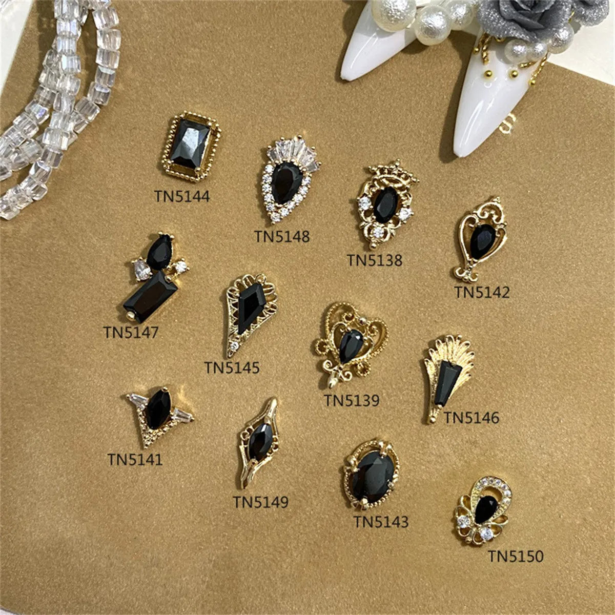 5-Pack Gothic Punk Black Zircon 3D Nail Charms & Rhinestones 3D Nail Art Charms QXL
