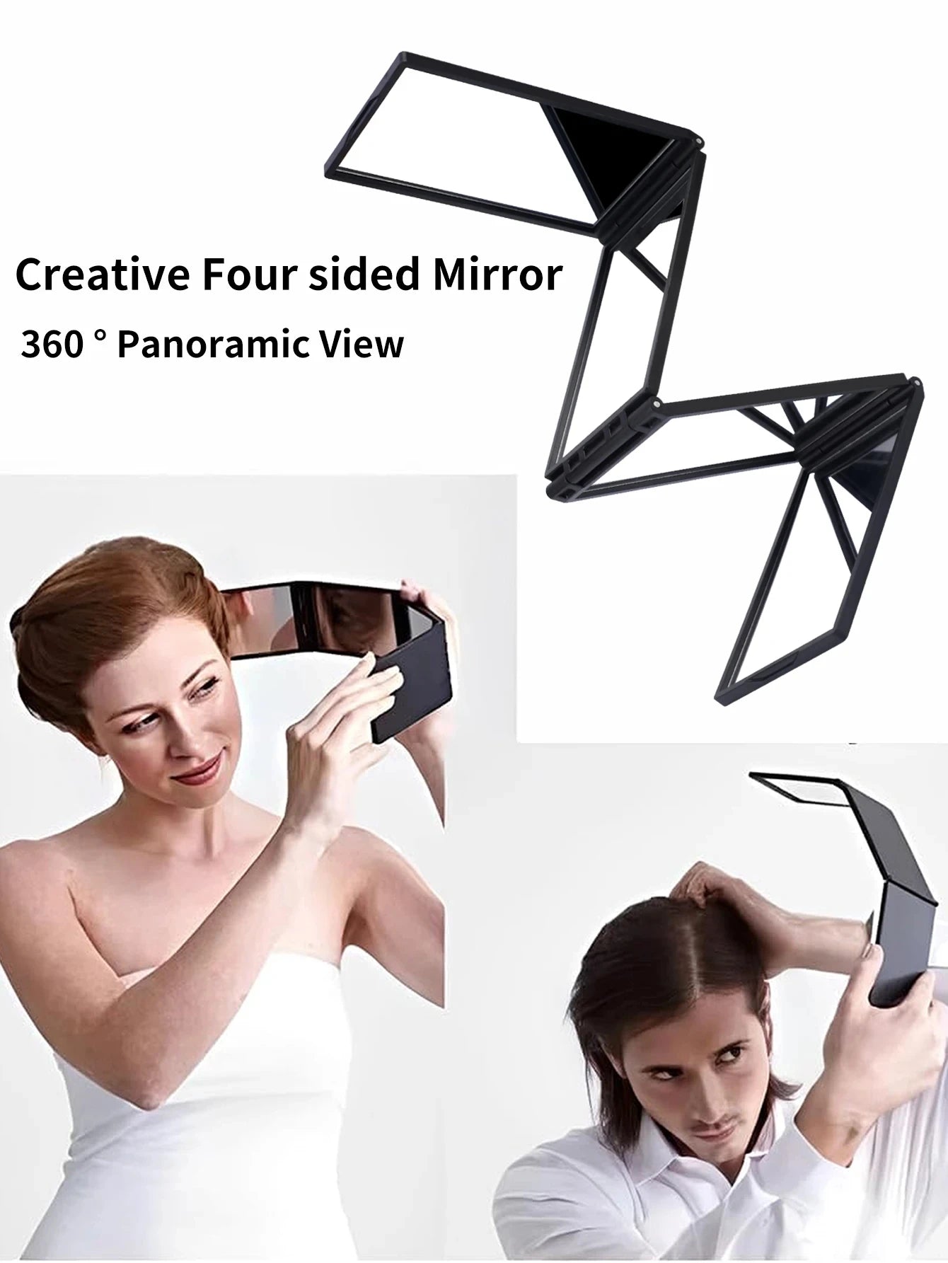 4-Way 360° Foldable Makeup Mirror | Handheld & Desktop