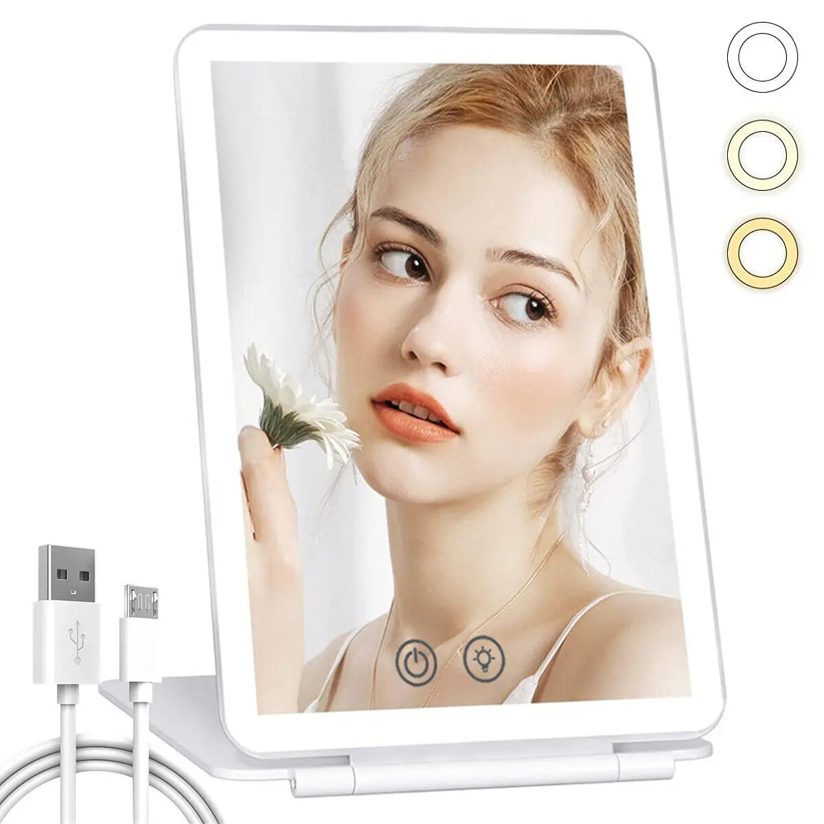 Foldable LED Makeup Mirror | 3 Color Modes, USB Rechargeable LED Makeup Mirror QXL