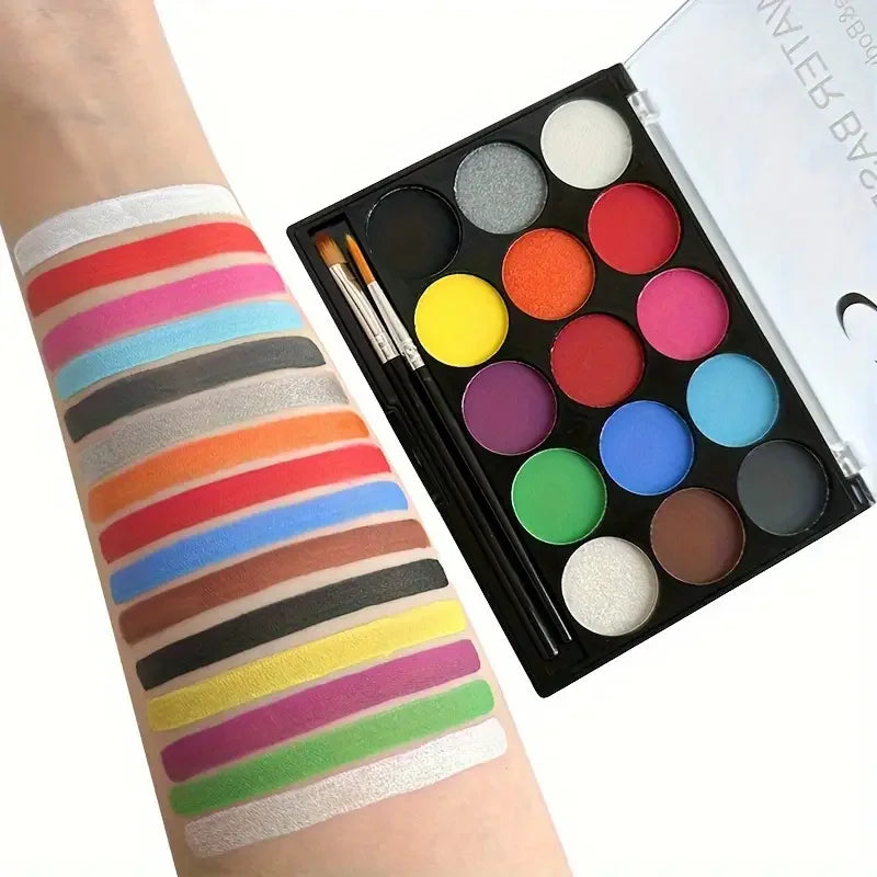 15-Color Body Face Paint Kit with Stencil & Brush | VERONNI Body & Face Paint Kit QXL