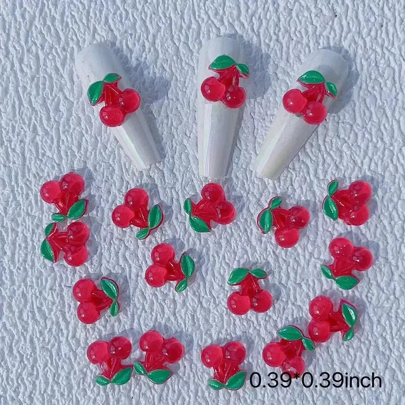 10-Pack 3D Kawaii Fruit Resin Nail Charms – Cherry & Strawberry 3D Nail Charms QXL 10pcs