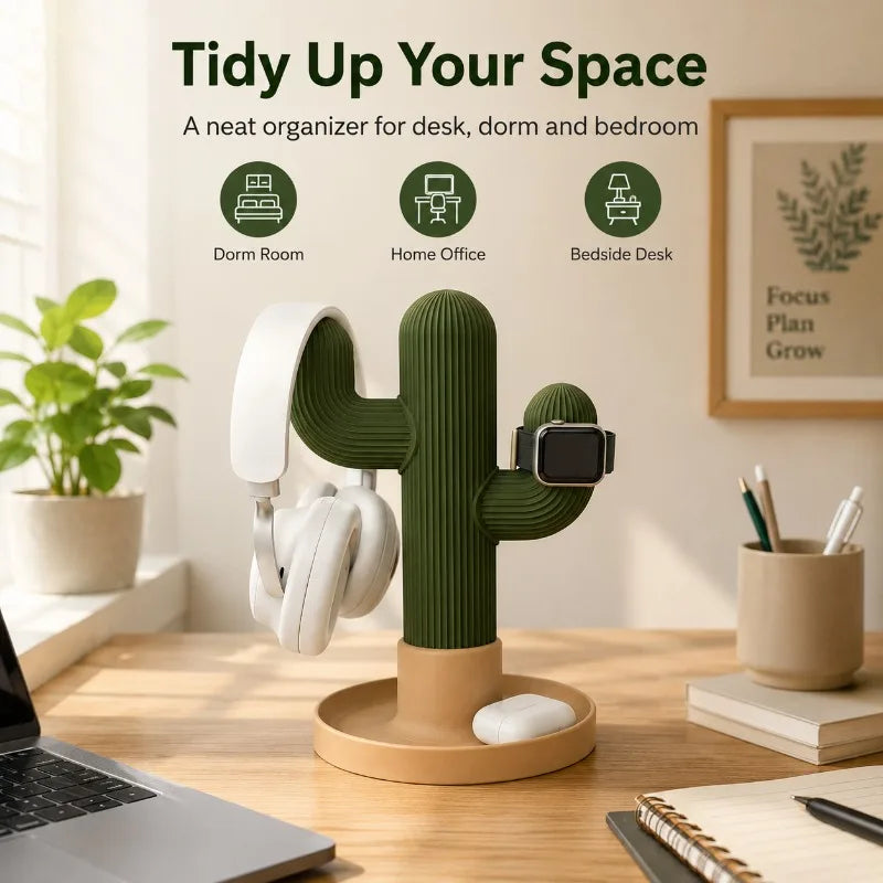 Cactus Headphone Stand & Desk Organizer | Watch & Earbud Tray Headphone Desk Stand QXL