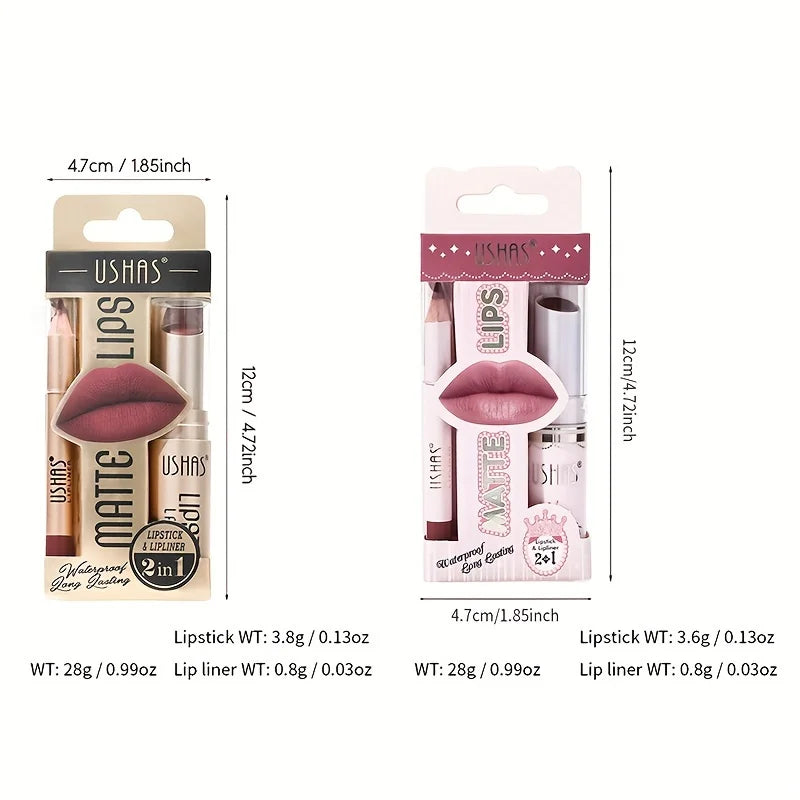 USHAS 12-Color Matte Lipstick & Lip Liner Set – Waterproof Matte Lipstick Set QXL