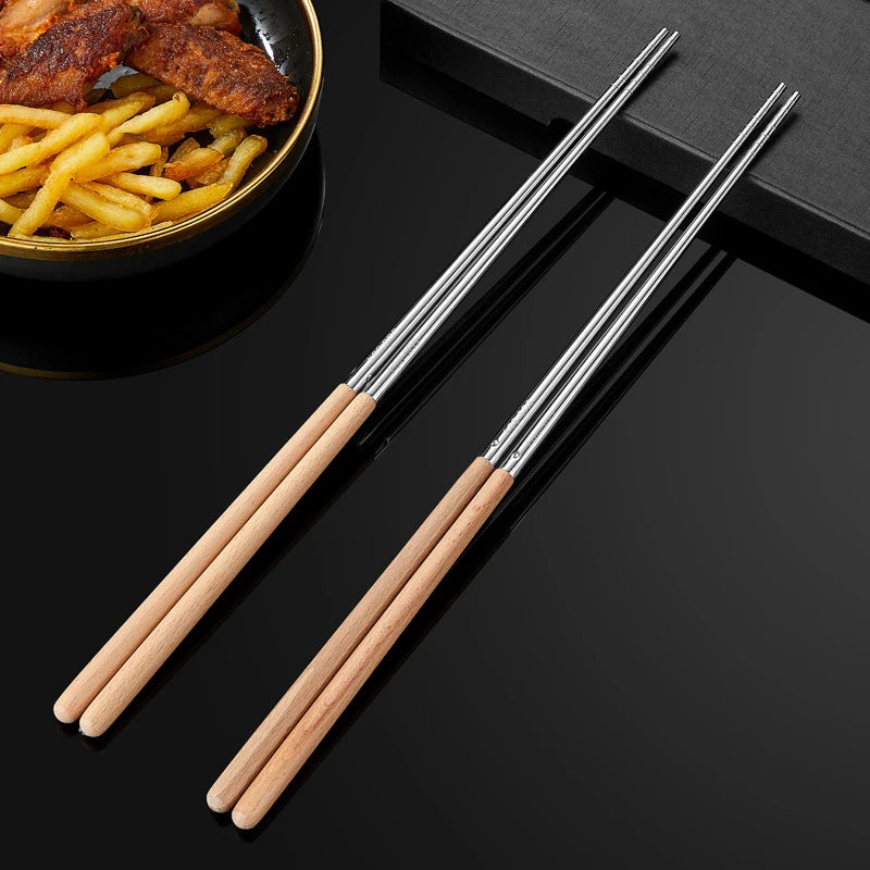 Long Stainless Steel Cooking Chopsticks | Reusable 40cm Pair Cooking Chopsticks QXL