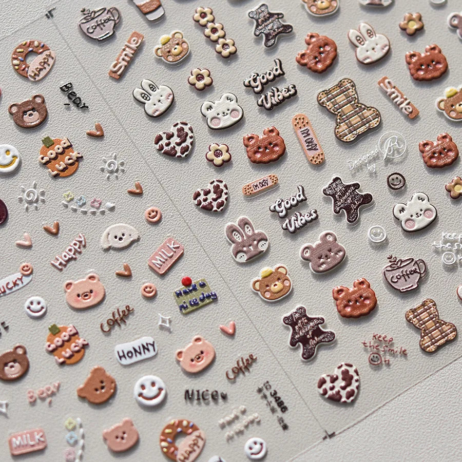 5D Kawaii Bear Nail Art Stickers | Self-Adhesive Decals Nail Art Stickers QXL