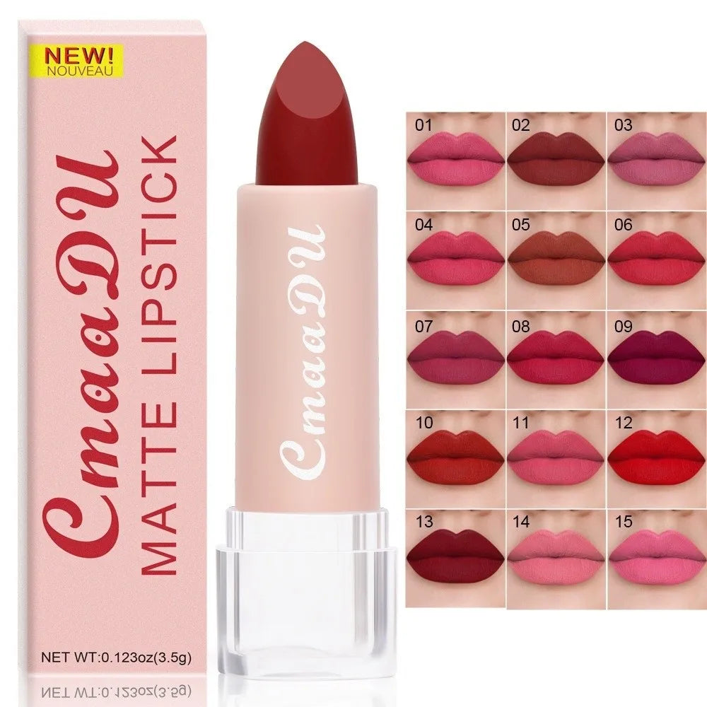 15-Shade Matte Velvet Lipstick | Waterproof Non-Transfer Nude Matte Lipstick QXL
