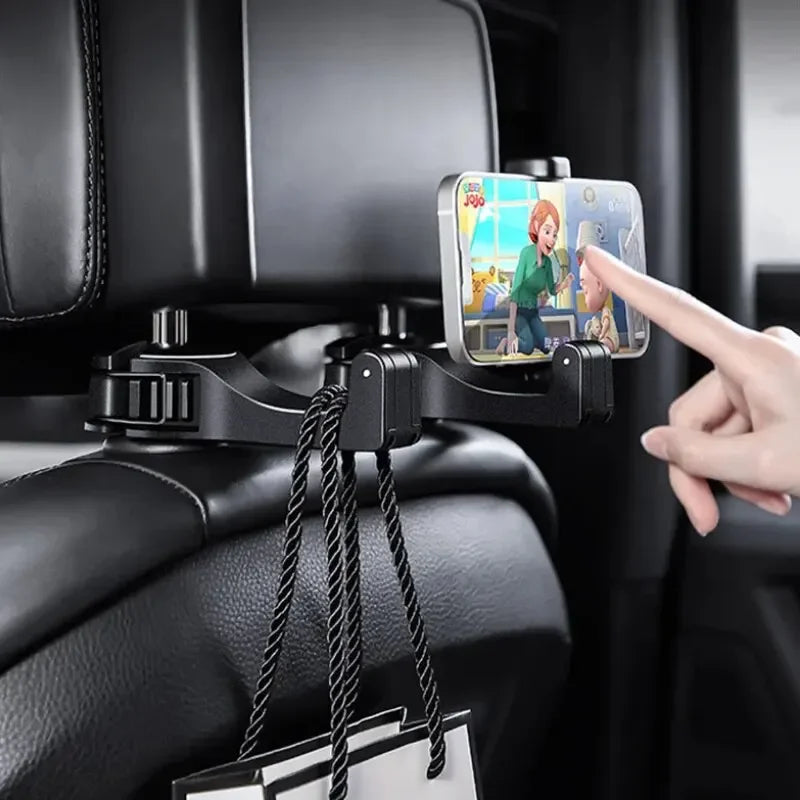2-in-1 Car Headrest Hook & Phone Holder | Hidden Lock Design Car Headrest Hook QXL