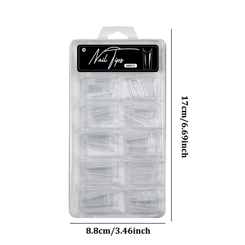 100-Pc Press-On False Nail Tips | Square Coffin Almond Shapes False Nail Tips QXL