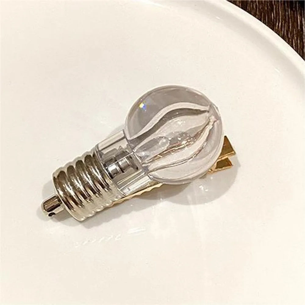 Glowing Light Bulb Hairpin | Luminous Side Clip for Girls Novelty Hair Clip QXL A
