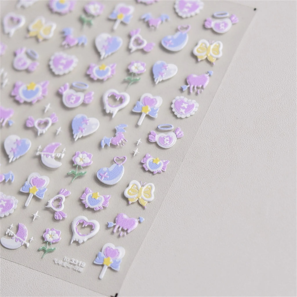 5D Kawaii Pink Purple Heart Nail Art Stickers | DIY Decals Nail Art Stickers QXL