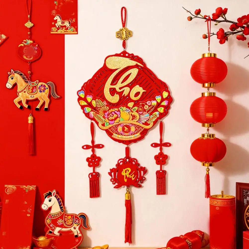 Red Lunar New Year Tassel Wall Hanging Ornament 2026 Festive Wall Ornament QXL