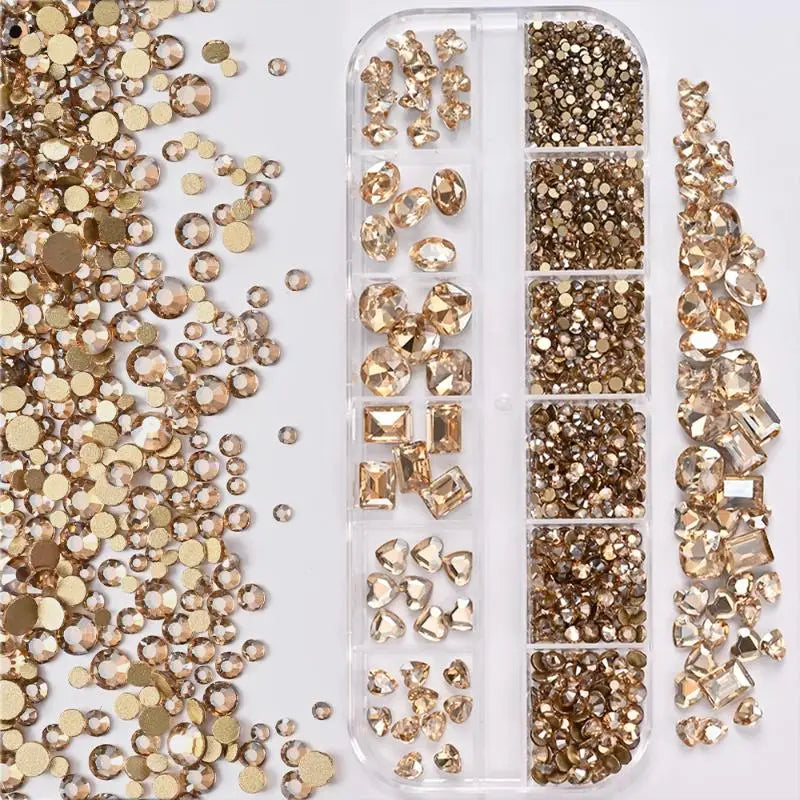 530-Pc 3D Nail Art Rhinestones | 12-Grid Flatback DIY Set Nail Art Rhinestones QXL A20