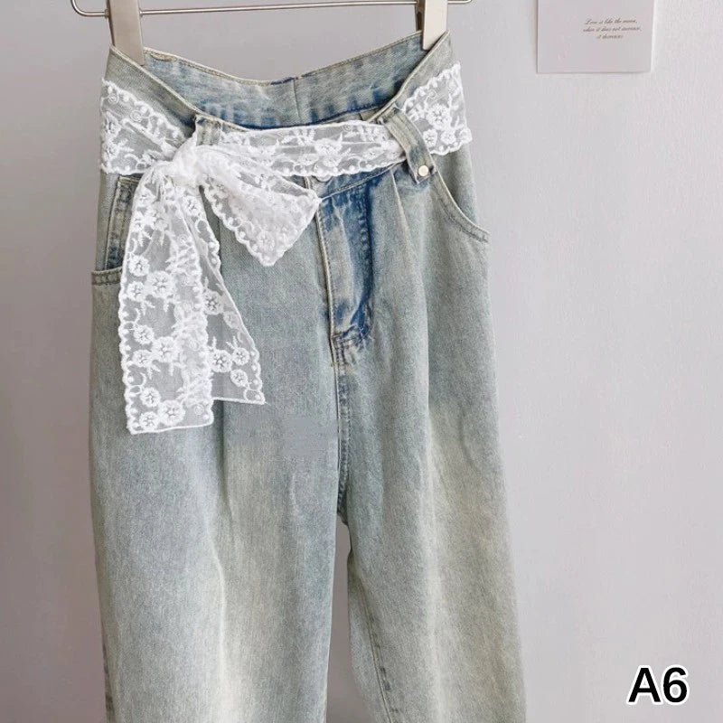 Y2K Floral Lace Bow Waist Belt – Tie-Up Thin Belt for Dresses Lace Waist Belt QXL A6