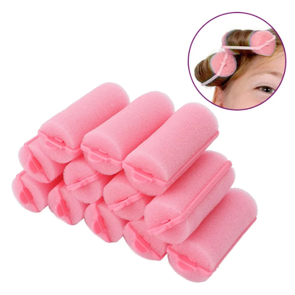 12-Pack Pink Foam Hair Rollers | No-Heat Curl Styling Set Foam Hair Rollers QXL