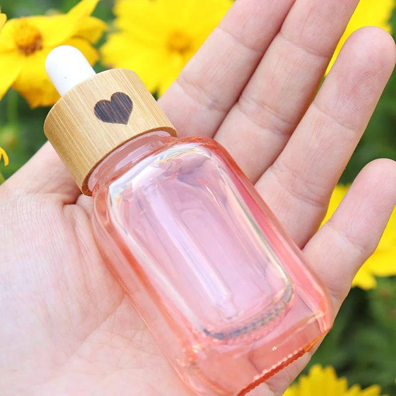 Pink Square Glass Dropper Bottle 10ml 30ml | Bamboo Cap Serum Glass Dropper Bottle QXL