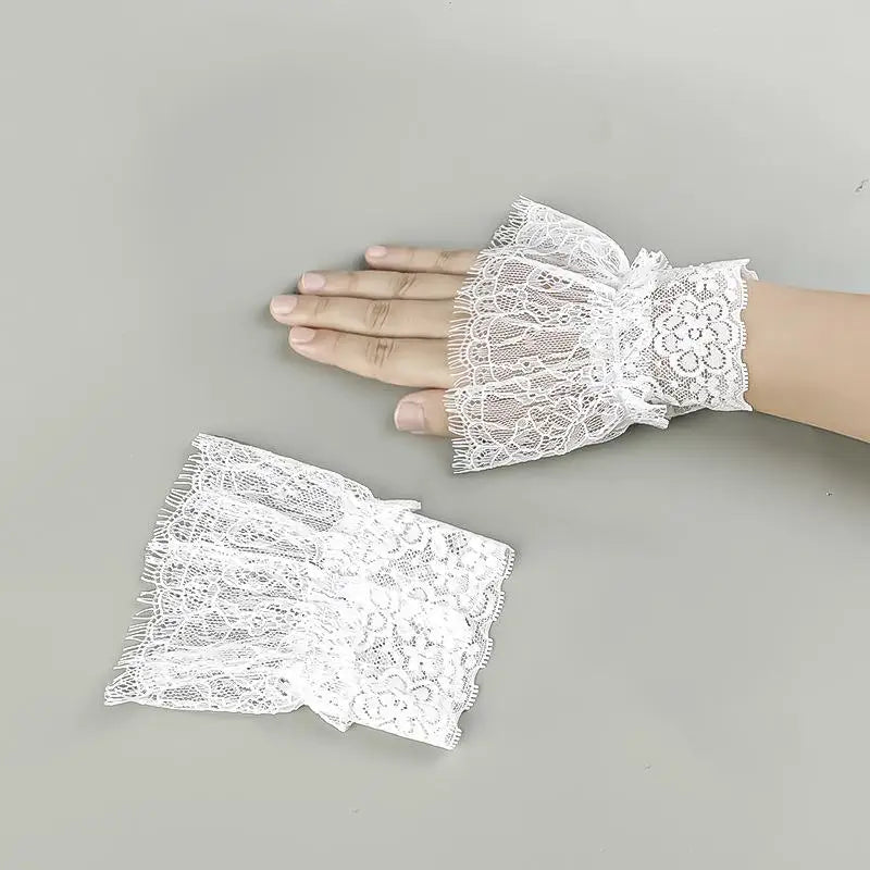 Women's Lace Fake Arm Sleeves | Tassel Pleated Cuff Accessory Lace Arm Sleeves QXL