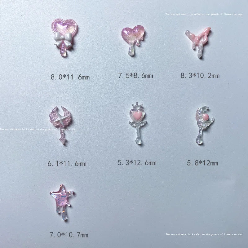 50-Pc 3D Resin Nail Charms | Pink Bow Knot Scepter Nail Art 3D Nail Charms QXL