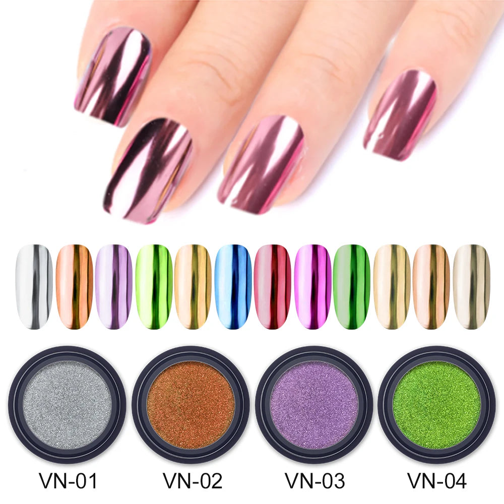VERONNI 12-Color Chrome Nail Powder | Mirror Glitter Pigment Chrome Nail Powder QXL