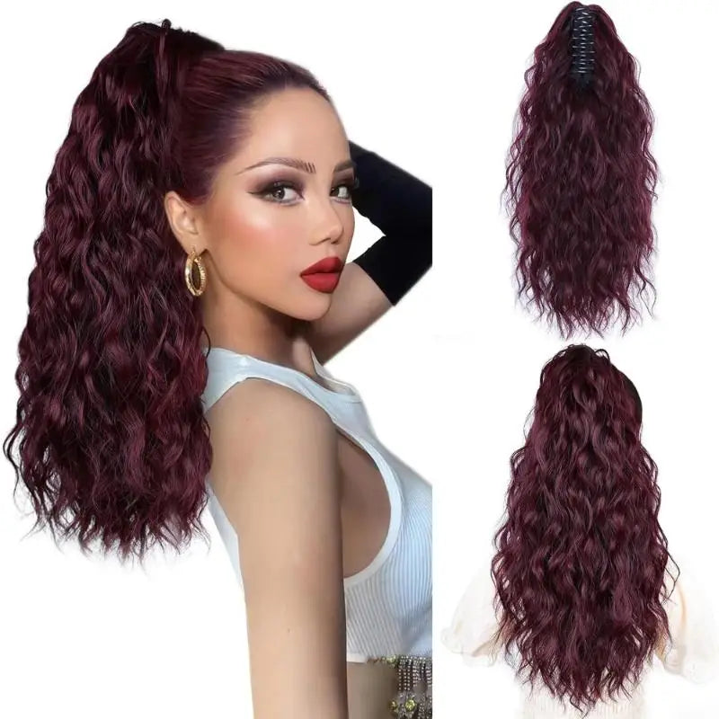Shmacax 18in Water Wave Claw Clip Ponytail Hair Extension Clip-In Hair Extension QXL 12