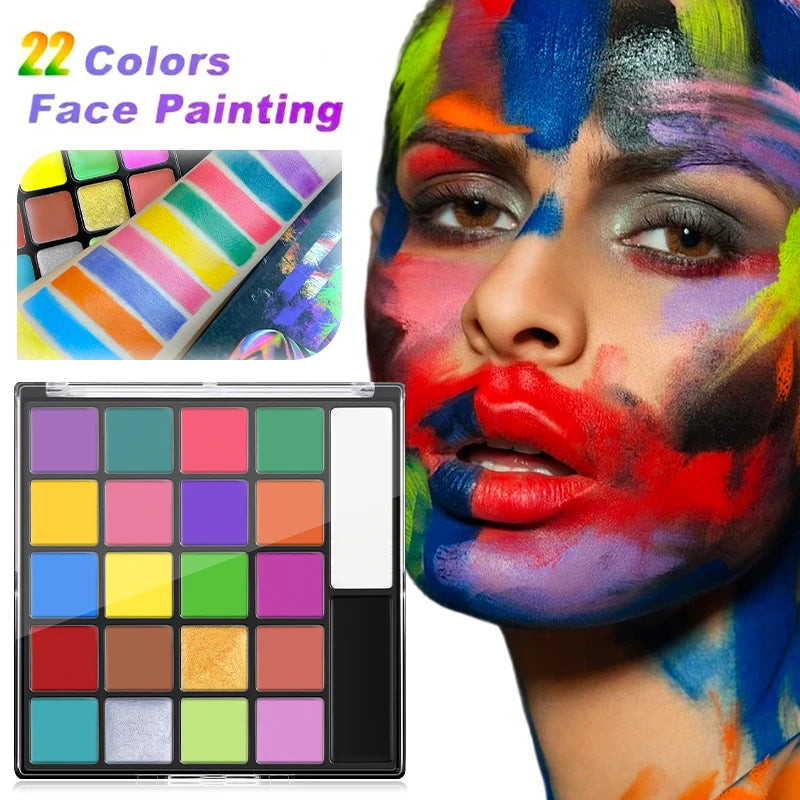22-Color Face & Body Paint Palette | Non-Toxic Cosplay Art Face & Body Paint QXL