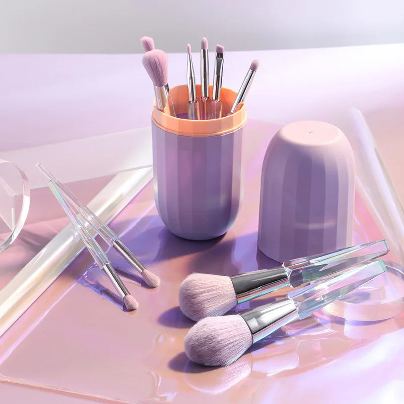 10-Pc Crystal Handle Makeup Brush Set | Purple PVC Bucket Makeup Brush Set QXL