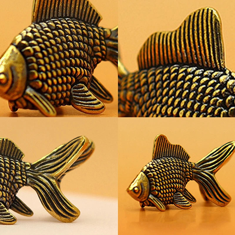 Brass Goldfish Figurine Retro Lucky Statue | Home & Desk Décor Decorative Figurine QXL