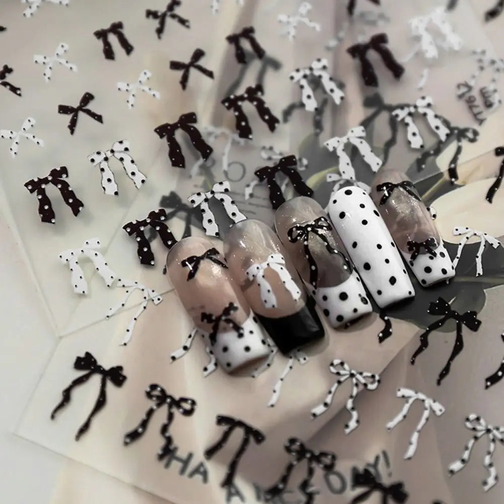 Polka Dot Bow Nail Stickers | Sweet Self-Adhesive Nail Decals Nail Art Stickers QXL