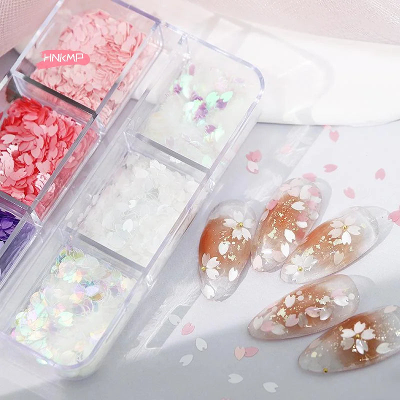 6-Grid Cherry Blossom Nail Glitter Sequins | Holographic Flakes Nail Glitter Sequins QXL