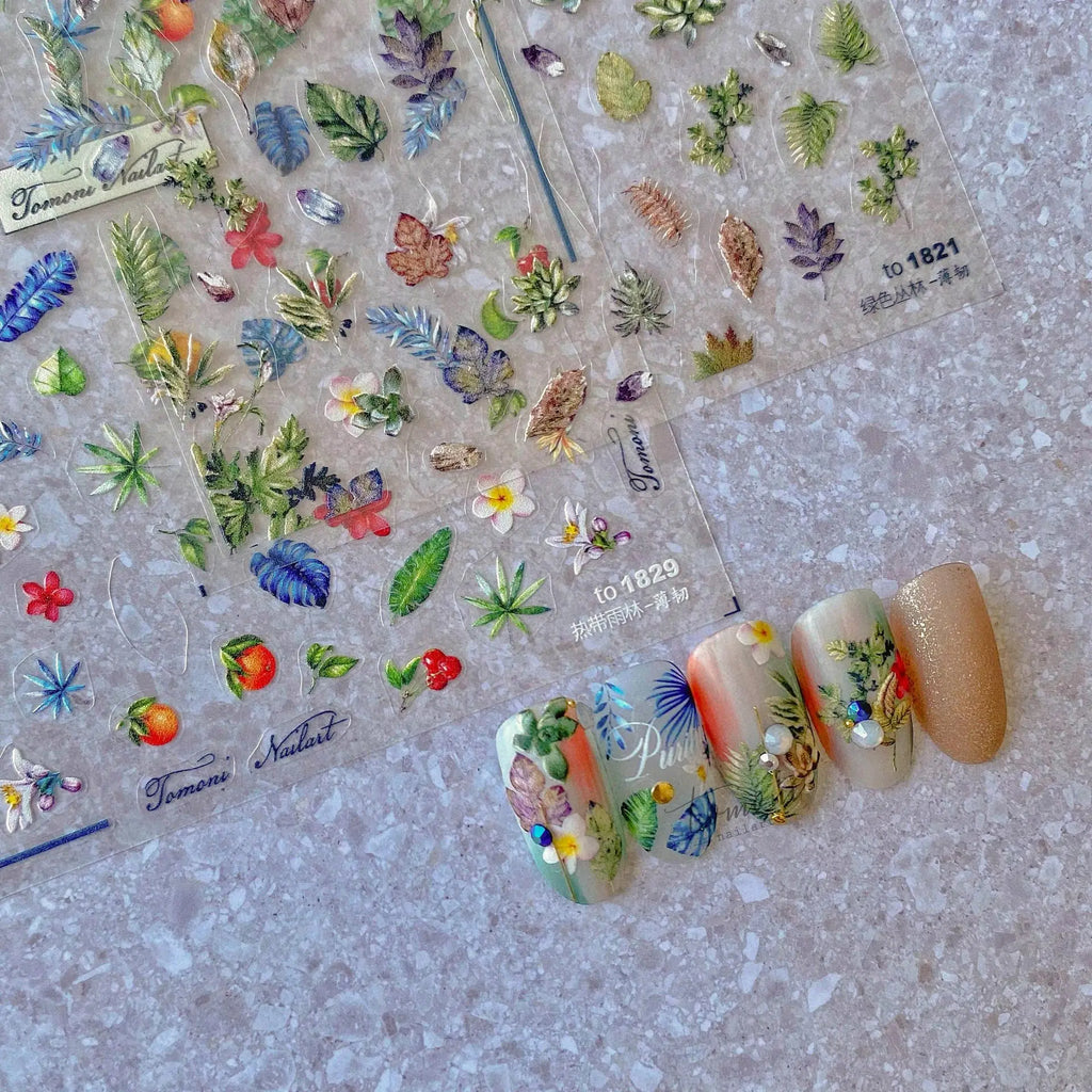 5D Flamingo Tropical Leaf Nail Art Stickers | Self-Adhesive Nail Art Stickers QXL
