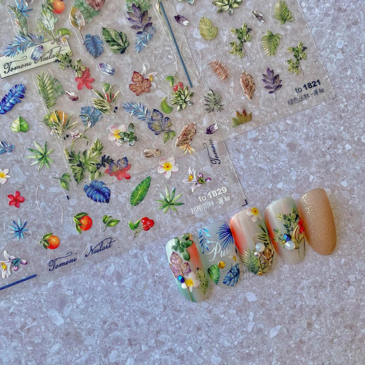 5D Flamingo Tropical Leaf Nail Art Stickers | Self-Adhesive Nail Art Stickers QXL